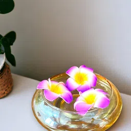 BS AMOR Yellow & Violet 4 Pieces Glass Urli Vase with Flowers-56