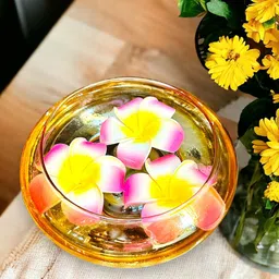 BS AMOR Yellow & Pink 4 Pieces Glass Urli Vase With Flowers-1