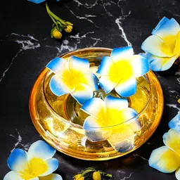 BS AMOR Yellow & Blue 4 Pieces Glass Urli Vase With Flowers-17