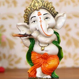 eCraftIndia Beige & Orange Handcrafted Lord Ganesha Dancing Avatar Showpiece-image-31