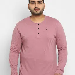 Urbano Plus Men Purple Henley Neck Raw Edge T-shirt-image-17