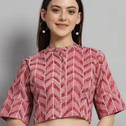 HANDICRAFT PALACE Geometric Print Mandarin Collar Flared Sleeves Cotton Crop Top-picture-22