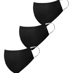 VASTRAMAY Unisex Set of 3 Black Solid Reusable 3-Ply Protective Outdoor Cloth Face Masks-image-16