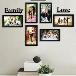 Random Set of 6 Black Photo Frames With Family Peace Love Plaque-65
