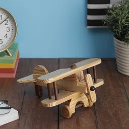 VarEesha Beige & Brown Handcrafted Pine Wood Biplane Decorative Showpiece-image-33