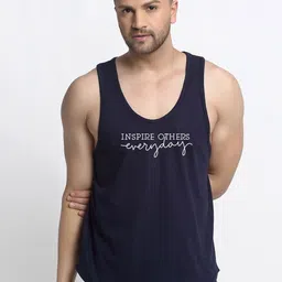 Friskers Men Navy Blue Typography Printed Cotton Innerwear Vests-picture-24