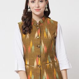 Vastraa Fusion Women Pure Cotton Ikkat Printed Nehru Jacket-25
