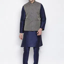 VASTRAMAY Mandarin Collar Regular Kurta with Churidar & Woven Design Kurta Set-picture-12