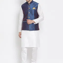 VASTRAMAY Mandarin Collar Kurta With Churidar & Nehru Jacket-picture-13