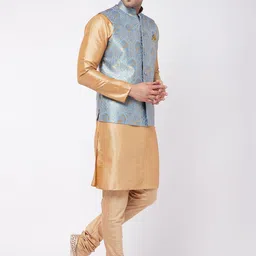 VASTRAMAY Woven Design Regular Kurta With Churidar & Nehru Jacket-1
