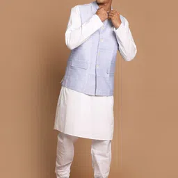 VASTRAMAY Men White Pure Cotton A-Line Kurta Sets-picture-23