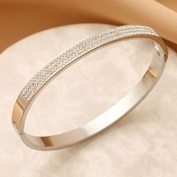 Jewels Galaxy Women American Diamond Silver-Plated Bangle-Style Bracelet-47