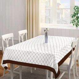 SHADES of LIFE Cream & Brown Checked Cotton 4-Seater Table Covers-19