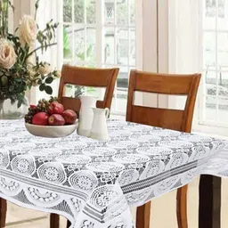 TANLOOMS White Floral Embroidered Net Cotton Rectangle Table Cover-image-95