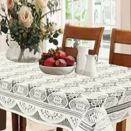 TANLOOMS Cream-Coloured Floral Cotton 6-Seater Table Cover with Embroidered details-image-38