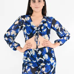 Blissence Women Abstract Printed Tie Up Swimwear Cover Up Top-image-42