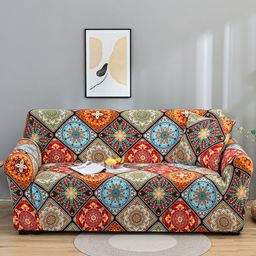 Story@home Orange & Yellow Printed 4 Seater Stretchable Sofa Cover With Arms-image-26