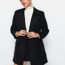 Trendyol Notched Lapel Collar Double-Breasted Overcoat-30