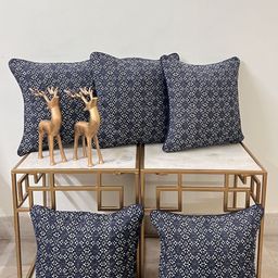 DIHIKA Navy Blue & White Set of 5 Ethnic Motifs Square Cushion Covers-32