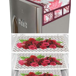 Dakshya Industries White & Pink 4 Pieces Printed Refrigerator Covers-image-73