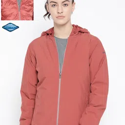 Columbia Women Rust Orange Hillsdale Spring Hooded Reversible Hiking Jacket-image-89