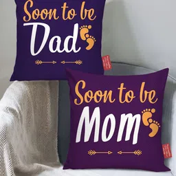 TIED RIBBONS Purple & White Set of 2 Typography Print Cushion Covers with Filler-18