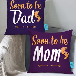 TIED RIBBONS Purple & White Set of 2 Typography Print Cushion Covers with Filler-9
