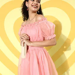 KASSUALLY Solid Puff Sleeves Dress-image-14
