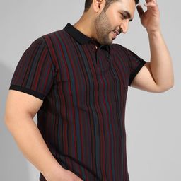 Instafab Plus Striped Polo Collar Cotton T-shirt-image-14