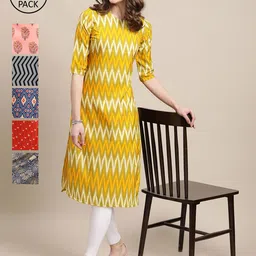 7Threads Women Multicoloured Pack Of 6 Digital Printed Straight Kurta-image-15