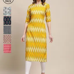 7Threads Women Pack Of 6 Printed Crepe Straight Kurta-image-59