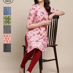 7Threads Women Multicoloured Pack of 6Digital Printed Straight Kurta-image-9