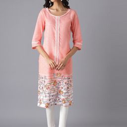 AURELIA Women Peach-Coloured & White Floral Printed Kurta-22