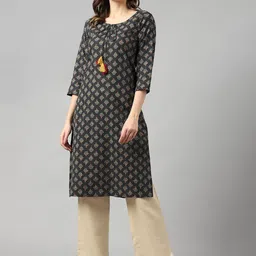 KALINI Ethnic Printed Keyhole Neck Straight Kurta-picture-51