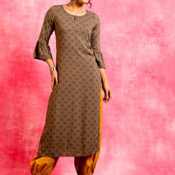 Anouk Geometric Printed Keyhole Neck Bell Sleeves Straight Kurta-picture-13