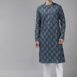 See Designs Men Blue Geometric Printed Cotton Kurta-picture-31