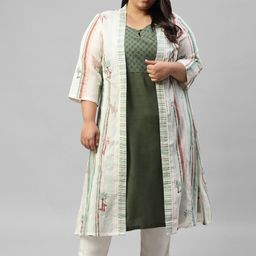 W Women Green Solid Yoke Design Keyhole Neck Kurta-image-12