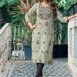 KALINI Ethnic Motifs Embroidered Round Neck Straight Kurta-picture-22