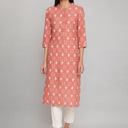 W Women Pink Geometric Printed Flared Sleeves Kurta-image-44