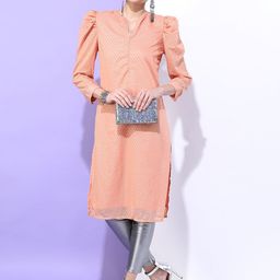 Vishudh Women Orange & Silver-Toned Ethnic Motifs Printed Kurta-image-52