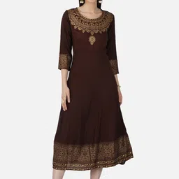 SkyaSia Printed A-Line Ethnic Dress With Dupatta-image-25