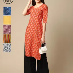 7Threads Women Pack of 6 Digital Printed Crepe Straight Kurtas-image-65