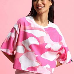 Bewakoof Women Camo Printed Oversized Crop T-Shirt-image-3
