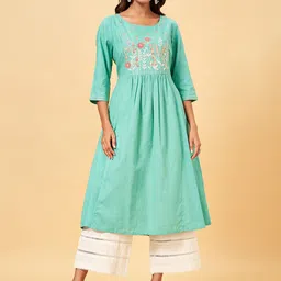RANGMANCH BY PANTALOONS Floral Printed Thread Work Pure Cotton A-Line Kurta-image-5