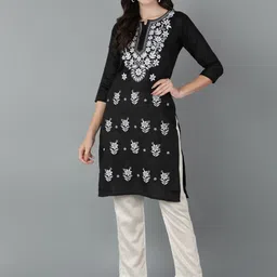 TOP N THREAD Floral Embroidered Chikankari Cotton Straight Kurta-56
