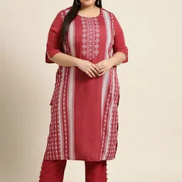 Sztori Women Geometric Embroidered Keyhole Neck Flared Sleeves Thread Work Crepe Kurta-picture-46