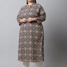Rajnandini Women Plus Size Navy Blue Ethnic Motifs Printed Keyhole Neck Kurta-picture-32