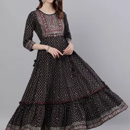 Ishin Floral Printed Pure Cotton Floral Anarkali Kurta-image-42