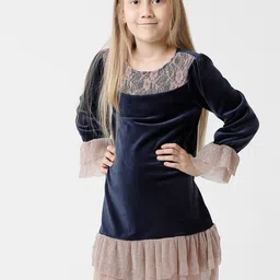 KATE & OSCAR Navy Blue Layered Bottom Velvet Dress-image-32