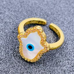 ZIVOM Women Gold-Plated CZ-Studded Evil Eye Adjustable Finger Ring-image-34